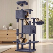 66 Inch Cat Tree Tower Multi Level Cat Climbing Tower with Natural Sisal Scratching Posts Hammock Pet Condo for Indoor Cats and Kittens Play Dark Grey
