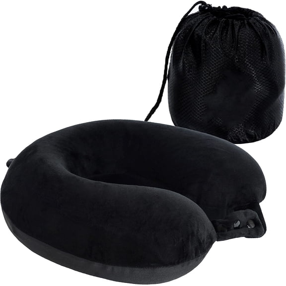 Travel Neck Pillow, Top Memory Foam Pillow for Head Support, Ideal for Airplanes, Cars, and Home Recliners, Adjustable and Soft (Black)