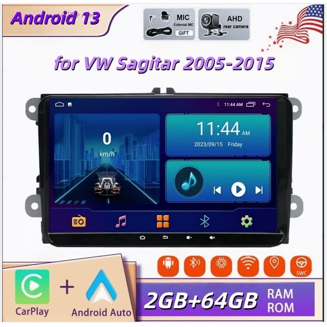 FENGXIH 2+64G Android 13 Radio Stéréo de Voiture 9 Pouces Compatible avec VW Sagitar 2005-2015 avec Carplay et Android Auto GPS Navigation WiFi Bluetooth SWC RDS DSP DAB + Caméra de Recul AHD