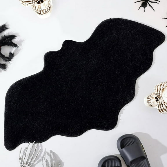 Halloween Bat Rug 31.5x19.69 Inch Gothic Welcome Mat Soft Non Bath Mat Spooky Decor for Bathroom Living Room Bedroom Front Door Kitchen Home Decor Holiday Decorative Black Bat Shaped Area Carpet
