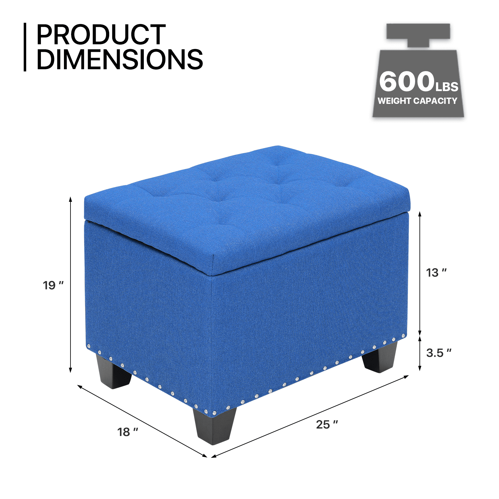 MoNiBloom Microfiber Storage Ottoman with Wooden Legs, Tufted Upholstered Ottoman Couch Bench Chair Footrest Footstool for Living Room Bedroom, Navy Blue