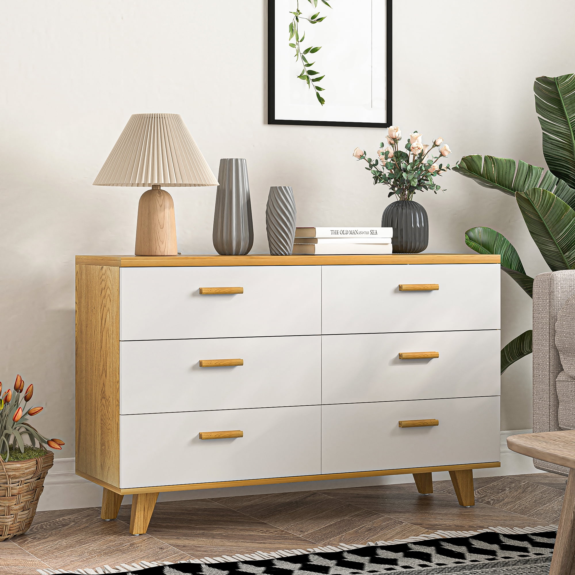 Kadyn Wood 6 Drawer Double Nursery Dresser, Chest of Drawers for Closet, Living Room, Hallway, Storage Cabinet, White Sideboard Kadyn Wood 6 Drawer Double Nursery Dresser, Chest of Drawers for Closet, Living Room, Hallway, Storage Cabinet, White Sideboard