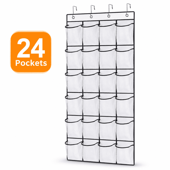 Over the Door Shoe Organizer,24 Large Pockets Hanging Shoe Organizer,White