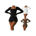 thumbnail image 6 of Biezeib Women Fall Solid Color Playsuits Frills Square Neck Long Sleeve Jumpsuits Slim Casual Short Rompers Clubwear, 6 of 6