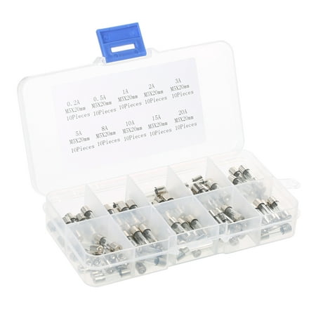 100pcs 5x20mm Fast-blow Glass Tube Fuses Assorted Kit Amp 0.2A 0.5A 1A 2A 3A 5A 8A 10A 15A