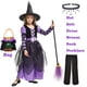 thumbnail image 4 of Disfraces de fiesta de Halloween, vestido de bruja morado para niñas, malla de manga larga, ropa de bruja de carnaval, vestido de cosplay, sombrero, traje de escoba, 4 of 5