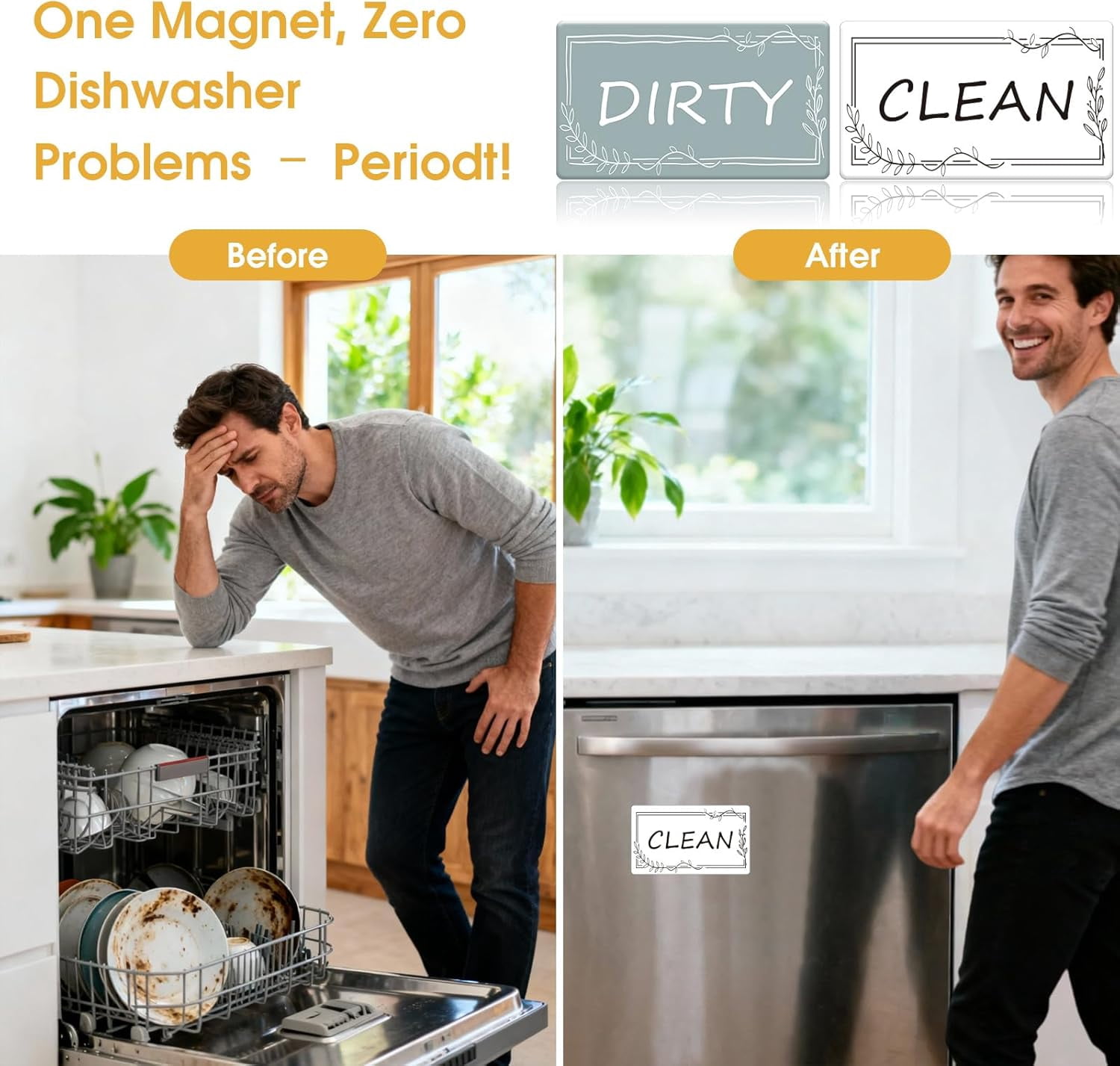 Clean Dirty Magnet for Dishwasher, Double-Sided Strong Dishwasher Clean Dirty Sign, Includes Adhesive Metal Plate, Dishwasher Magnet Clean Dirty Sign for All Dishwashers-Slate Blue & White