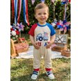 thumbnail image 5 of BemeyourBBs Newborn Baby Boy Girl 4th of July Outfit Baby Boys Girls Fourth of July Outfit Patriot Independence Day Clothes Summer Romper Star USA Flag in Tractor Embroidery Short Sleeve Jumpsuit, 5 of 9