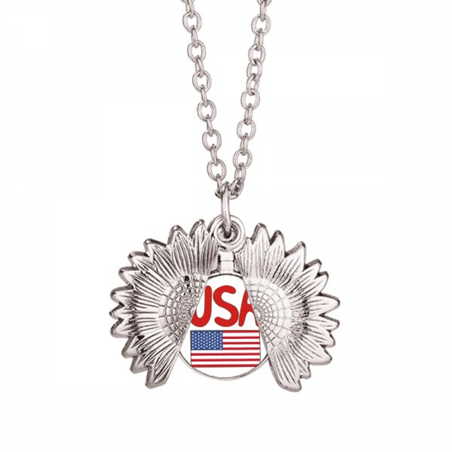 America National Flag Red Pattern Sunflower Necklace Pendant Locket Jewelry