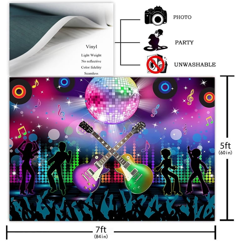 Rock And Roll Party Banner Backdrop - 72x44 Inch Music Theme Decor, Karaoke Party Background
