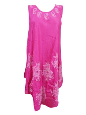 Mogul Womens Tank Dress Rayon Pink Animal Print Comfy Beach Cover Up Dresses