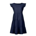 thumbnail image 4 of Fesfesfes Spring Dresses for Women Round Neck Ruffle Short Sleeve Dress Loose Casual Solid Solor Fashion Mini Party Dress, 4 of 6