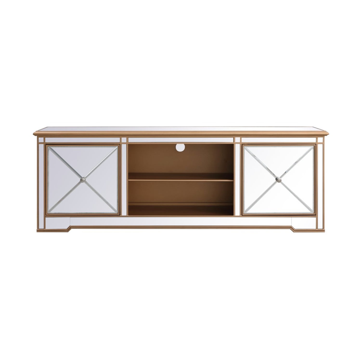 Modern 72 in. mirrored tv stand in antique gold
