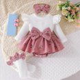 thumbnail image 2 of Gerichy Newborn Baby Girl Clothes Smocked Bubble Romper Dress + Socks + Headband Cute Fall Winter Baby Girls Clothing 0-12 Months, 2 of 4