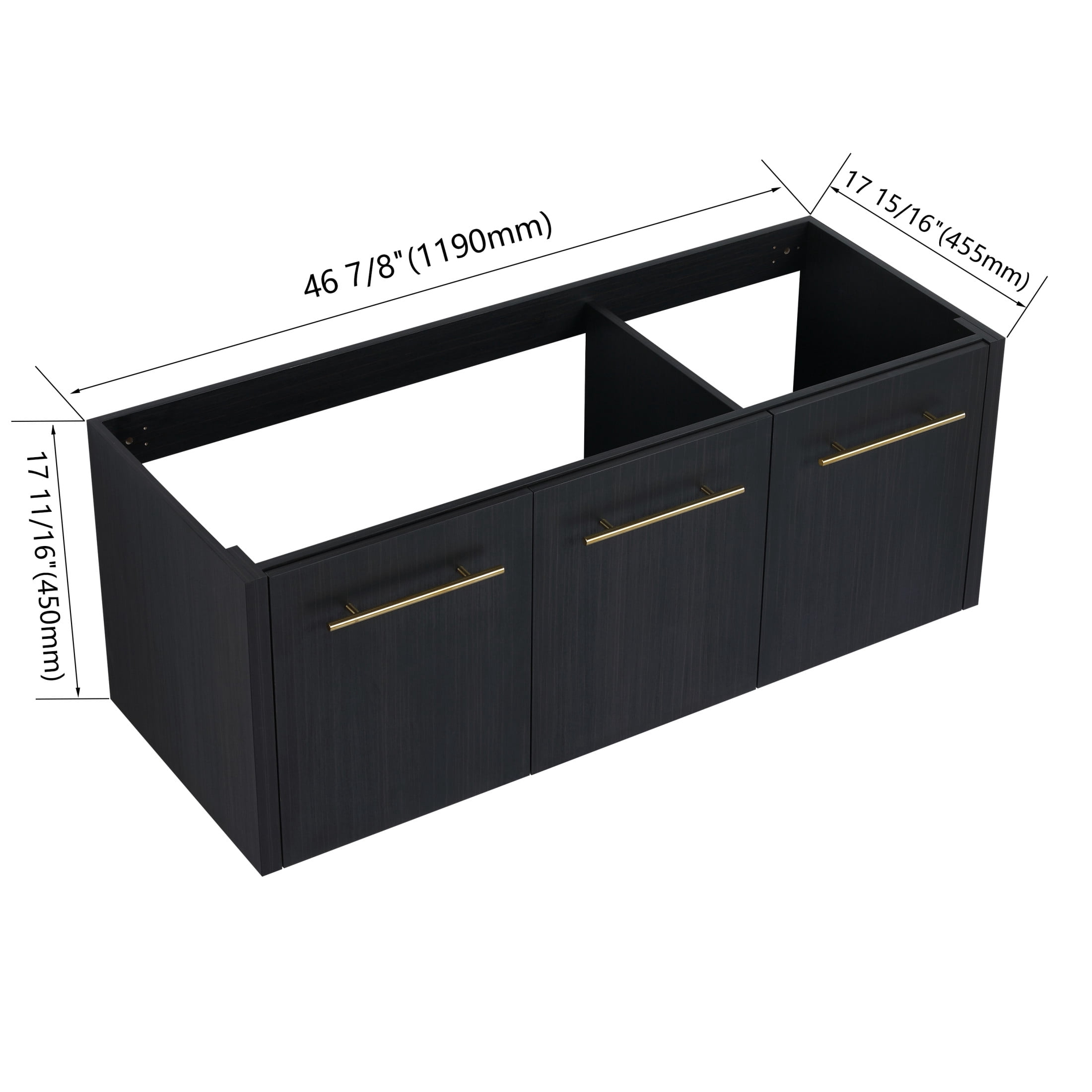 Noble House 48" Floating Bathroom Vanity Cabinet, Plywood Black Chestnut, Soft-Close Door, Excluded Sink, Black Chestnut