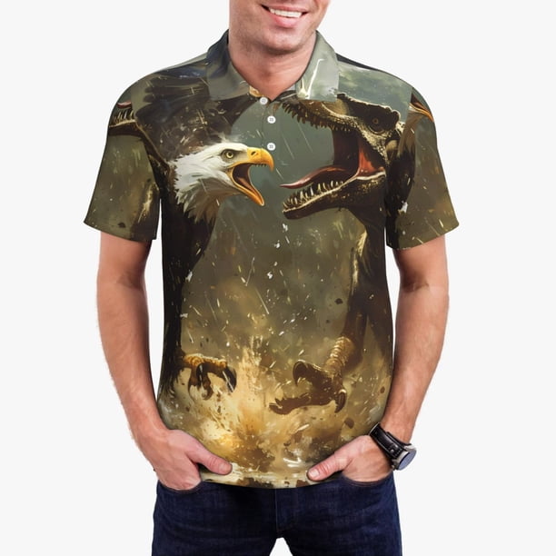 Balery Dinosaur Bald Eagle Camisa Polo de Hombre con Estampado, de Manga Corta y Tejido Medio, Camisa Tipo Golf Polo-Large