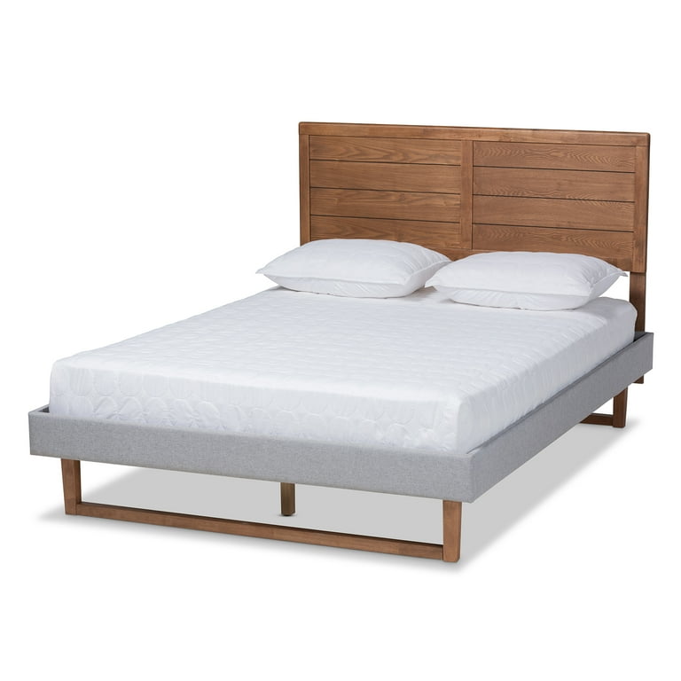 Baxton Studio Claudia Rustic Modern Light Grey Fabric Upholstered and Walnut Brown Finished Wood Queen Size Platform Bed Baxton Studio Claudia Rustic Modern Light Grey Fabric Upholstered and Walnut Brown Finished Wood Queen Size Platform Bed