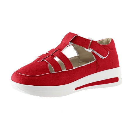

ZAROYEAX Ladies Fashion Solid Color Hollowed Out Flock Hook Loop Thick Sole Casual Sports Shoes