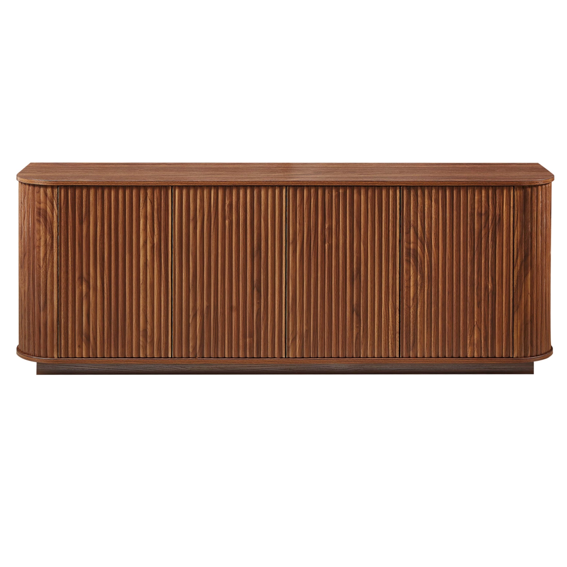 Noble House Harding Sideboard TV Stand, Wooden Striped Storage Buffet Cabinet, for Kitchen, Bedroom & Entryway, Walnut