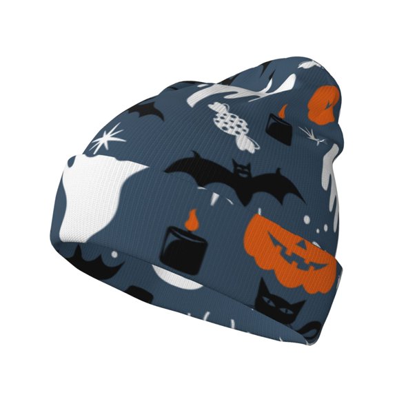 Lsque Halloween Pattern Knitted Beanie, Unisex Winter Hat, Knit Hat Winter Beanies Thick Fisherman Beanies Cuffed Plain Skull Caps