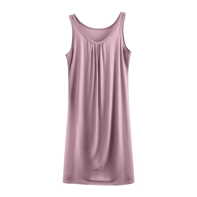 Wdfiry Nuisette pour Femmes en Modal Grande Taille Sans Manches Débardeur Robe de Nuit Couleur Unie Décontractée Froncée Longue Robe de Nuit Tenue d'Intérieur