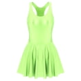thumbnail image 4 of Eandarui Woman's Oil Silk Glossy Racerback Skater Leotard Yoga Workout Fitness Dance Dress Fluorescent Green L, 4 of 7