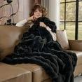 thumbnail image 5 of Faux Fur Blanket - Black Twin Size, Big Bubble Rabbit Fluff, 60x80 Inches, 5 of 10