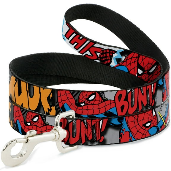 Marvel Comics Pet Leash, Dog Leash, Spider Man Action Verbiage, 4 Feet Long 1.0 Inch Wide