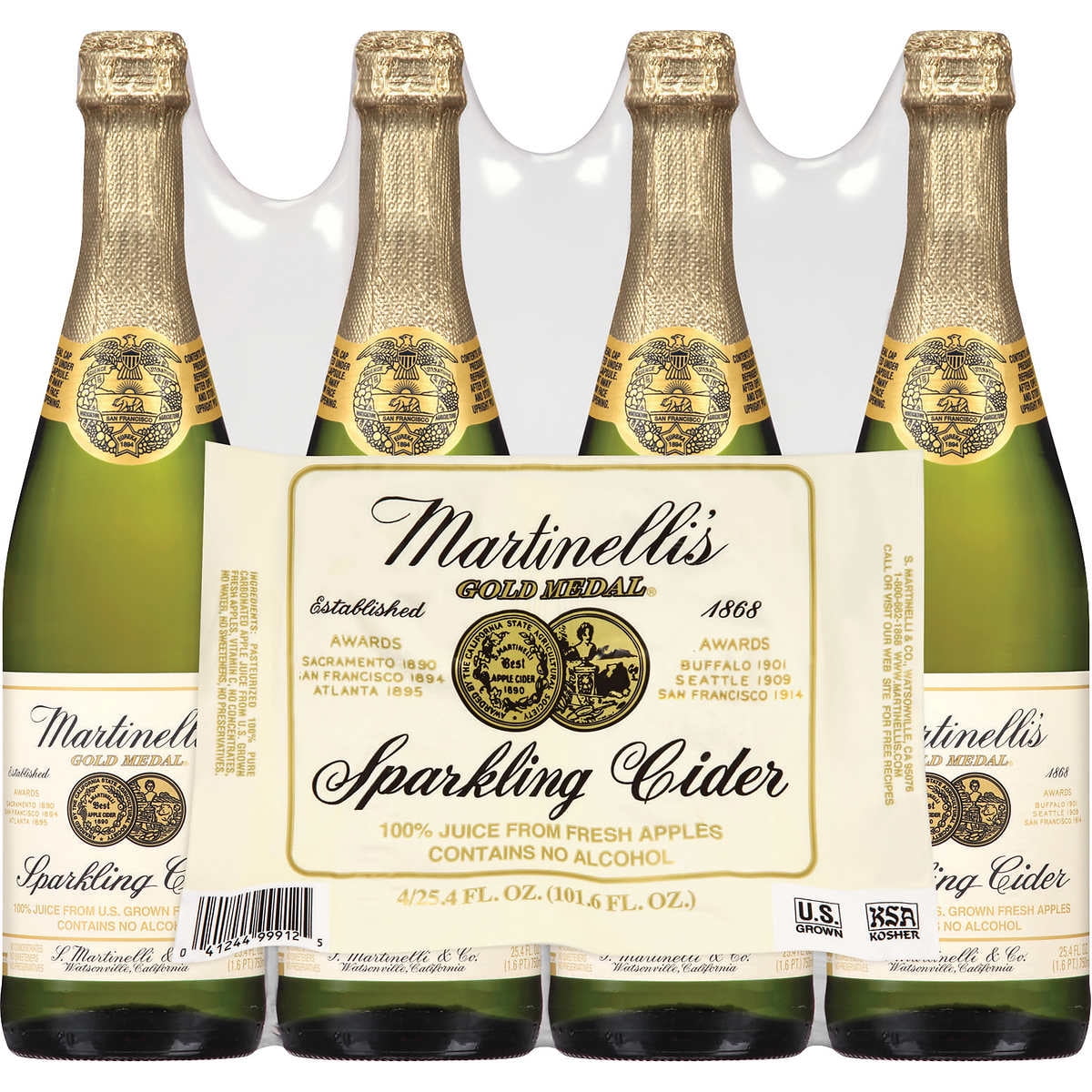 Martinelli's Sparkling Cider, Apple, 25.4 Fluid Ounce (Pack of 4