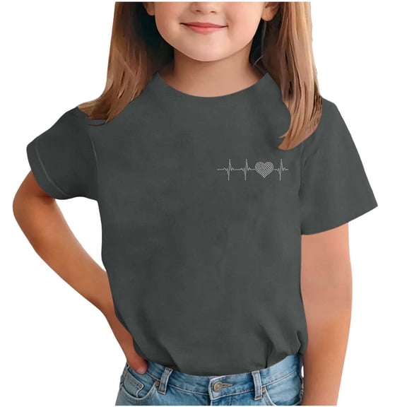 Ohufall Boys Girls T Shirt Solid Color Small Print Summer Tshirts Toddler Fashion Casual T-shirts 1-13 Year