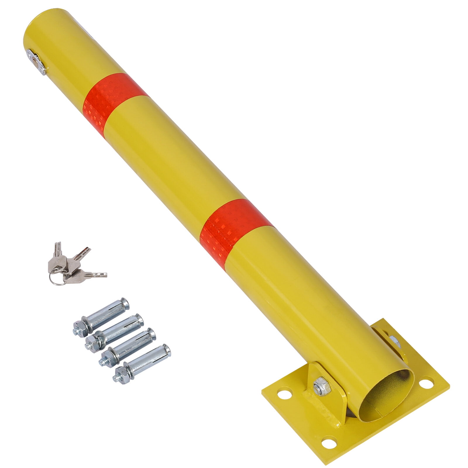 , Parking bollard,pole barrier with lock ,car parking protection posts,home garage street decor ,parking barrier Round yellow, Yellow ,Steel ,