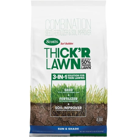 Scotts Turf Builder Thick R Lawn Grass Seed  Fertilizer and Soil Improver for Sun & Shade  40 lbs.
