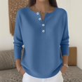 thumbnail image 2 of Breezora Henley Button Through Sweatshirt Women Long Sleeve Casual Lounge Top Lightweight Knit Layering Piece XL Size Blue, 2 of 5