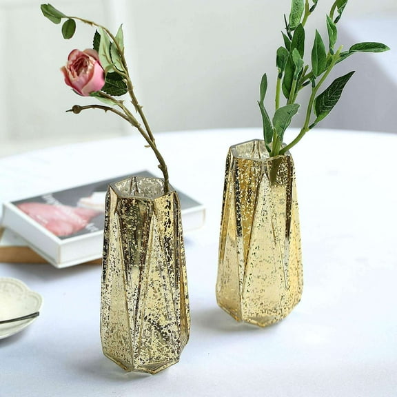 Efavormart 2 Pack 8" Gold Mercury Glass Vases Geometric Vases Flower Centerpieces