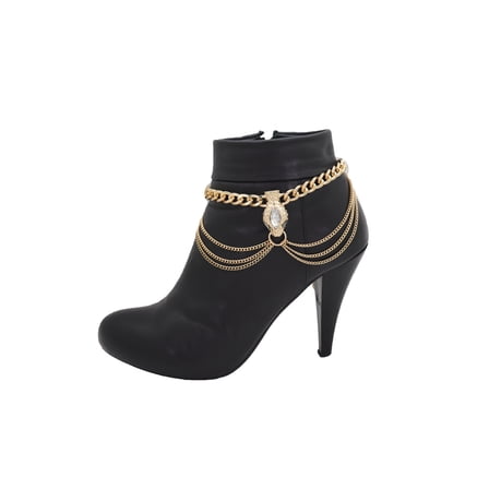 Women Gold Metal Chain Boot Bracelet Anklet Shoe Snake Charm Waves