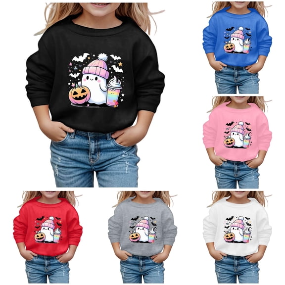 WERYOUNG Children Halloween Sweatshirts Long Sleeve Round Neck Cute Cartoon Print Hoodless Sweatshirts For Boys Girls Fashion Festival Pullover Breathable Tops 3-4 Years