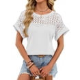 thumbnail image 2 of ManxiVoo Women Lace Trim Tee Round Neck Short Sleeve Blouse in A Relaxed Fit for Casual Outings XXL Size White, 2 of 7