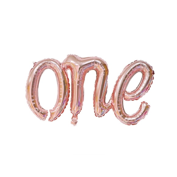 DelightBox One Balloon Banner 40" First Birthday Balloons Hand Writing Style Foil Letter Baby Balloon Anniversary Celebration Decorations,Rose Gold