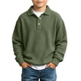 thumbnail image 2 of BXJX Boys Button Sweatshirts Size 8 T, Waffle Knit School Long Sleeve Lapel Collar Pullover Tops Army Green, 2 of 10