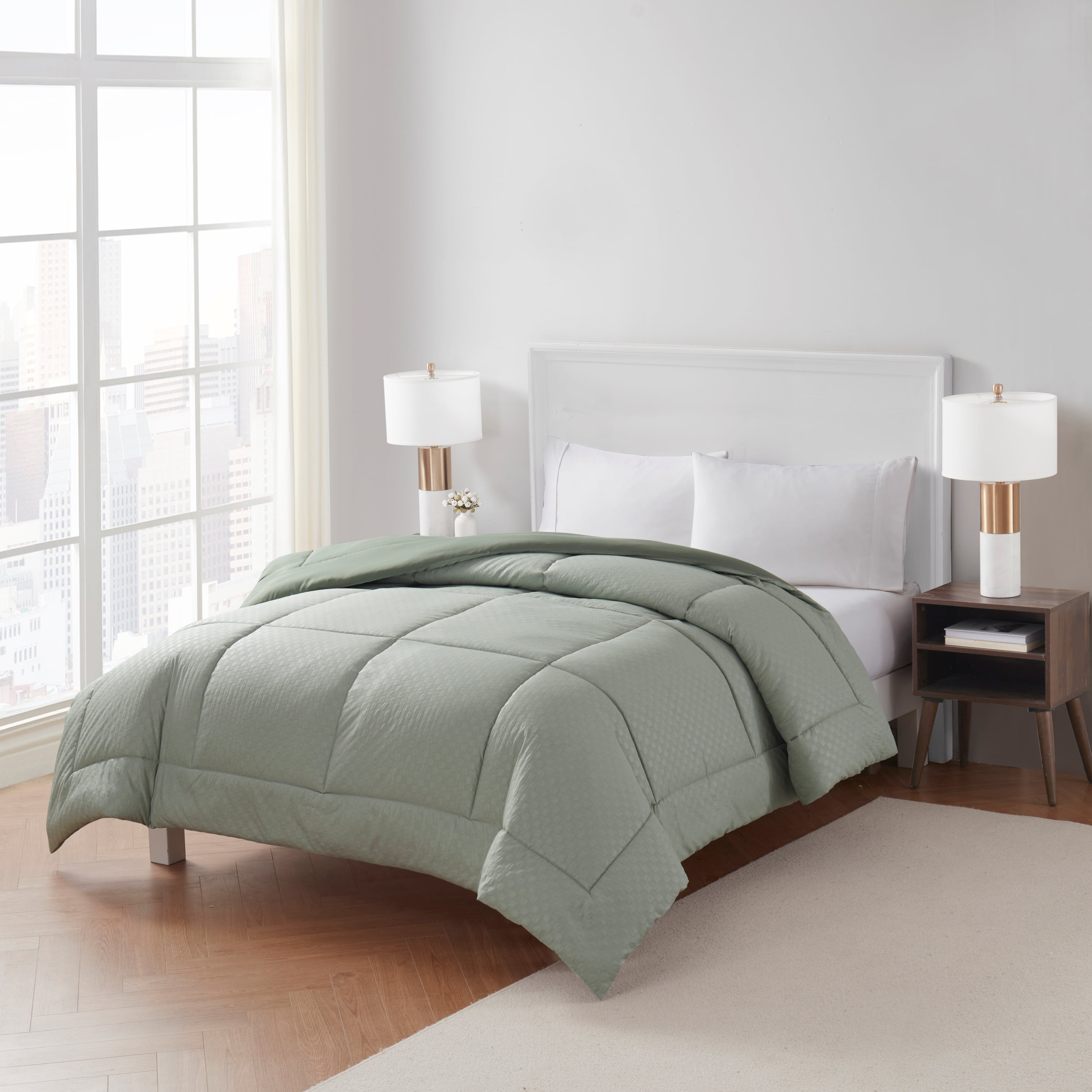 Serta Down Alternative Comforter 3D Embossed Grid Green, Twin/Twin XL