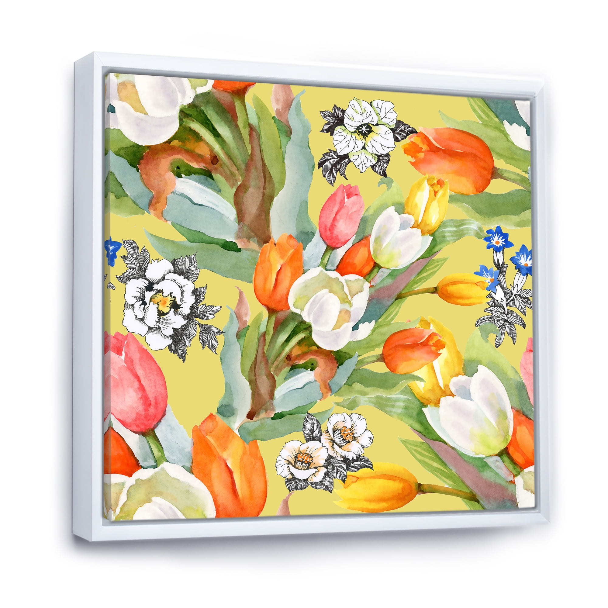 Designart 'Blooming Orange and White Tulips IV' Traditional Framed Canvas Wall Art Print