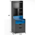 thumbnail image 3 of Nightstand with Bookshelf, Shelves, Drawers and LED Lights,Tall Bedside End Table with Charging Station and Storage,Black, 3 of 10