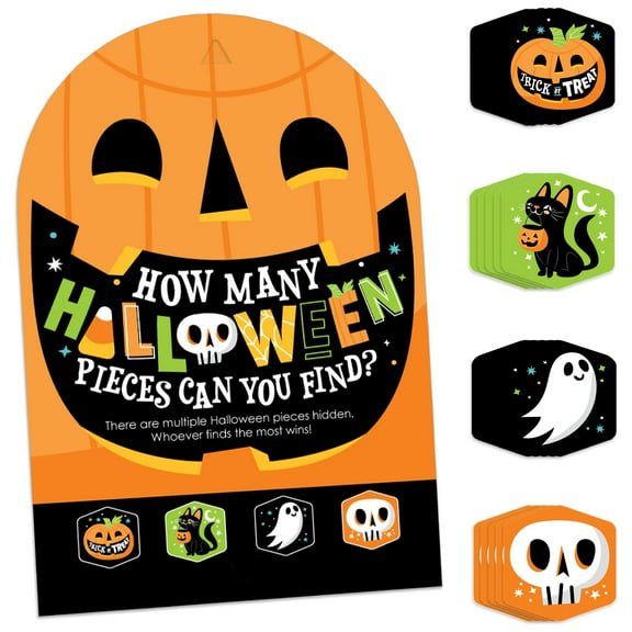 Big Dot of Happiness Jack-O'-Lantern Halloween - Kids Halloween Party Scavenger Hunt - 1 Stand and 48 Game Pieces - Hide and Find Game