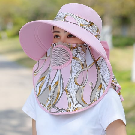 Women Face Sun Hat UV Protection Breathable Lightweight Wide Brim Face Neck Cover Fishing Hat for Climbing Cycling Pink