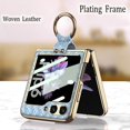 thumbnail image 6 of Compatible with Samsung Galaxy Z Flip 6 Case Ring Holder Stand Woven Leather Cover Built in Small Screen Protector Camera Protector Women Men Kickstand Phone Case for ZFlip 6 5G (2024) Blue, 6 of 11
