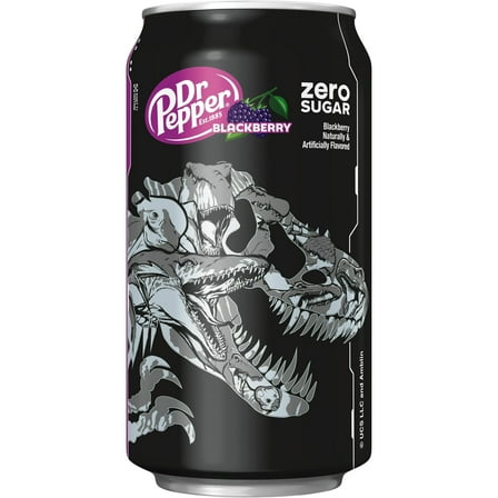 Dr Pepper Blackberry Zero Sugar Soda Pop, 12 fl oz, 12 Pack Cans, Jurassic World Rebirth Limited Edition