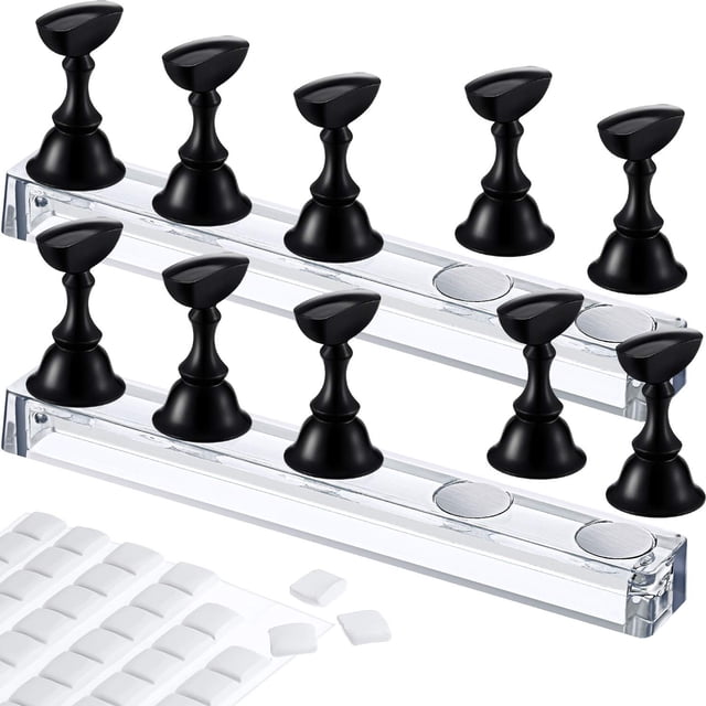 Juego de 2 soportes de práctica de diseño de uñas acrílicos, soportes magnéticos para uñas, soportes de exhibición para uñas de entrenamiento, soportes de cristal para uñas DIY (negro)
