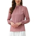 thumbnail image 4 of CAMISA DE CHIFFON INSPIRADA CHIC PARA MUJERES, OFICINA, CUELLO ALTO, MANGA LARGA, BLUSA XL GRIS ROSA, 4 of 5
