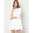 thumbnail image 4 of Vestido camisero informal con pliegues y manga 3/4 con botones Allegra K Blanco L, 4 of 6