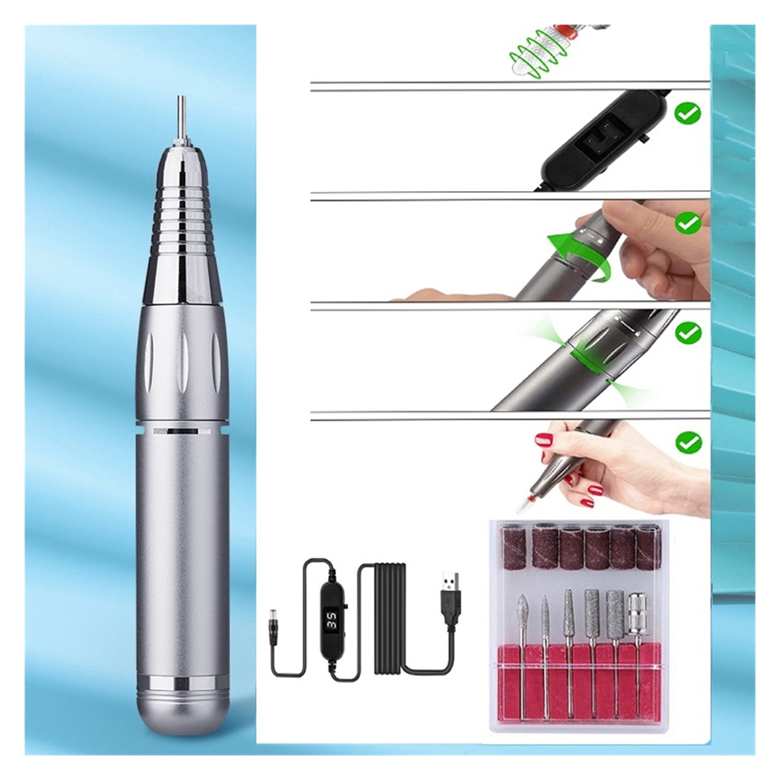 35000RPM Electric Manicure Machine, USB Nail Drill For Acrylic Gel Polish Professional Nail Drill Pen, Salon Nail Equipment